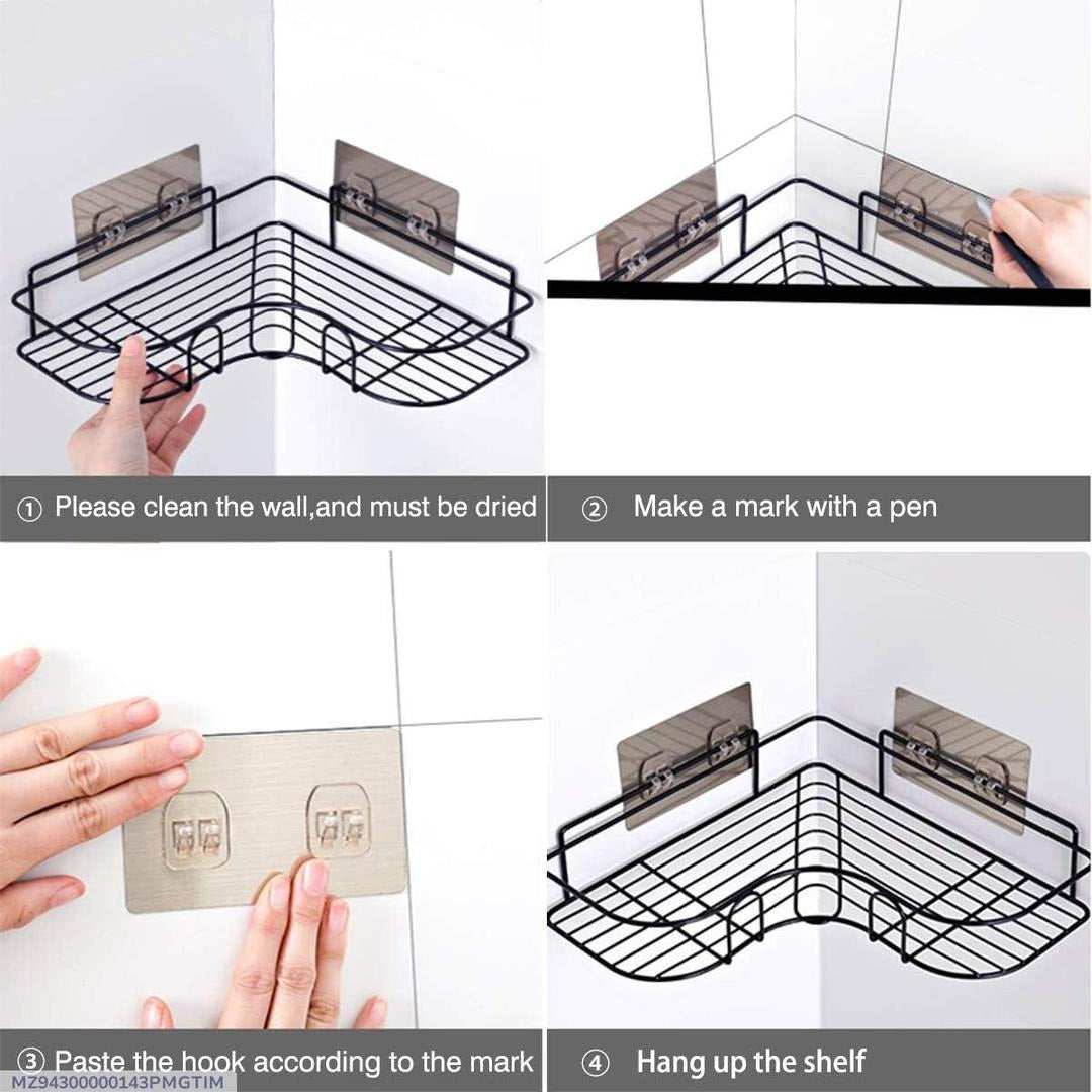 Black Corner Storage Shelf Stainless Steel Bathroom Kitchen Organizer