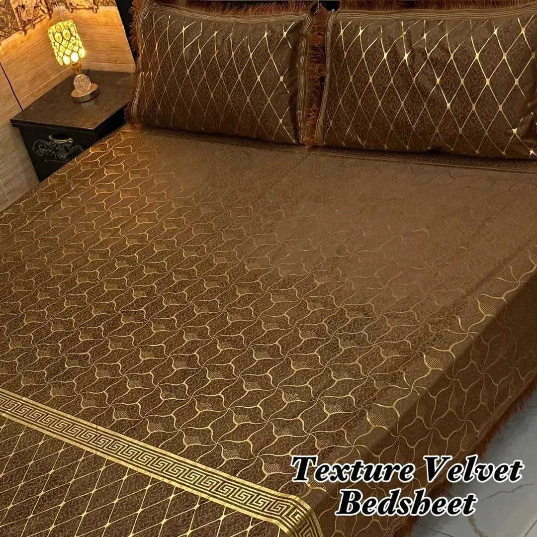 Texture Velvet Bedsheet Brown King Size