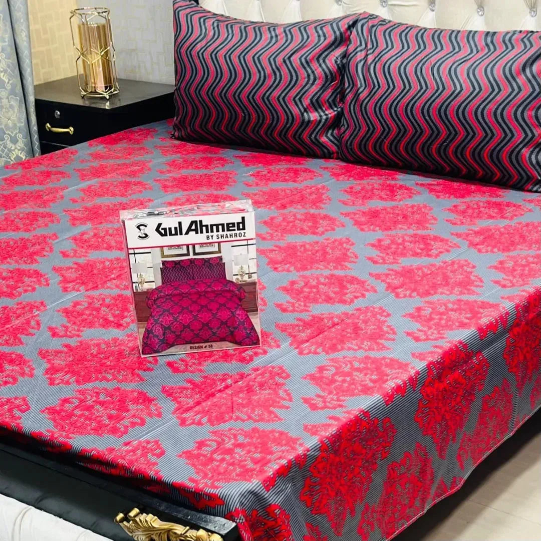 Cotton Printed Bedsheet Set Double Bed Black Red