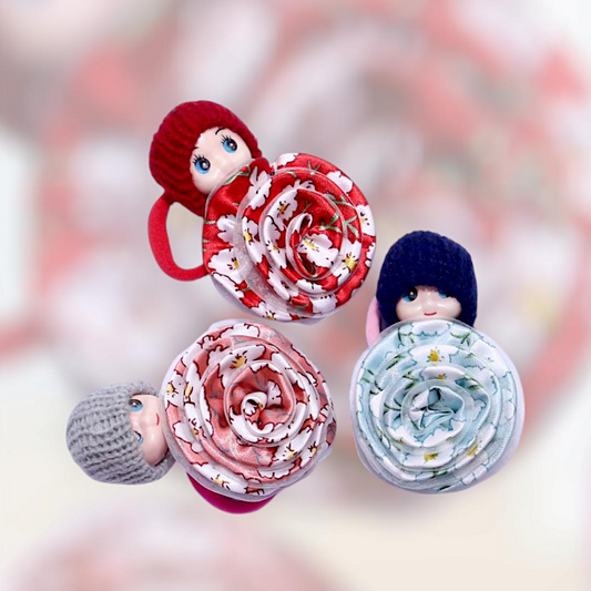 3 Pcs Doll Hair Ponies Multicolor Rose Design