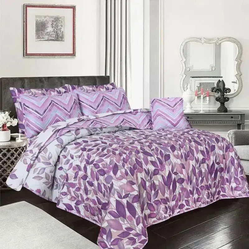 Purple Leaf Pattern 7-Piece Cotton Comforter Set