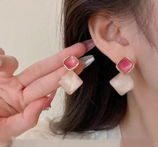Gold Plated Earrings Green Pink Lightweight Wedding Party Earrings