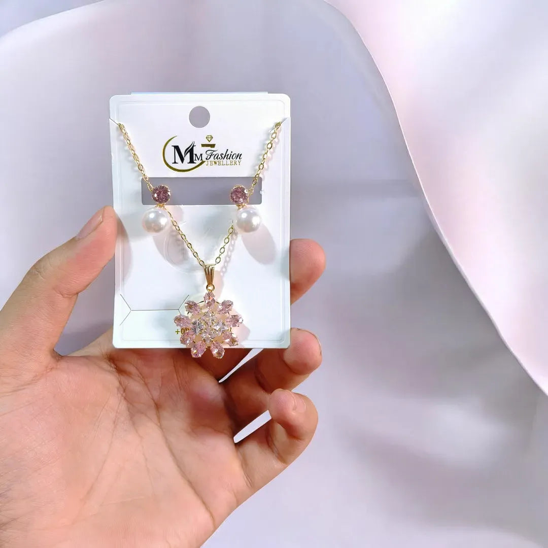 Gold Plated Crystal Pearl Pendant Set for Women