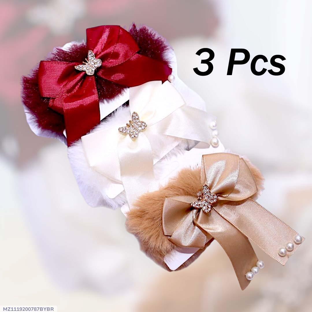 3 Pcs Hair Ponies Red White Gold Butterfly Pearl