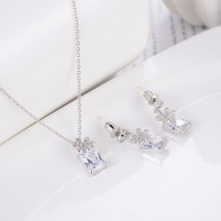 Red Zirconium Earrings & Necklace Set for Women