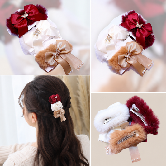 3 Pcs Hair Ponies Red White Gold Butterfly Pearl