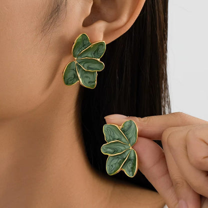Metal Flower Red Enamel Petal Drop Earrings for Women Trendy Yellow Blue Green Drops Oil Flower Earrings Fashion Jewelry Gifts