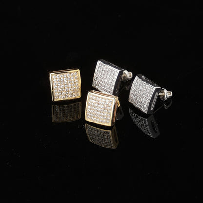 Square Zircon Earrings Real Gold Hip-Hop Style
