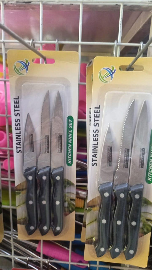 3-Piece Black Stainless Steel Knife Set for Home & Wedding Use