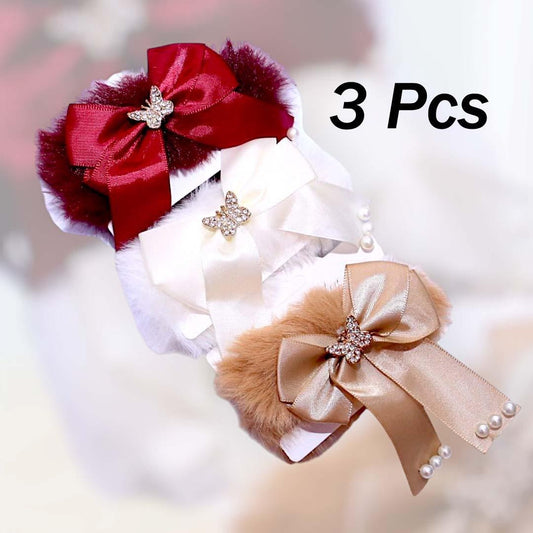 3 Pcs Hair Ponies Red White Gold Butterfly Pearl