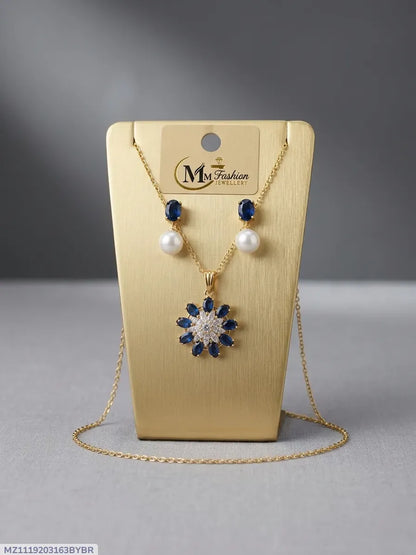 Gold Plated Crystal Pendant Set for Women Modern Design