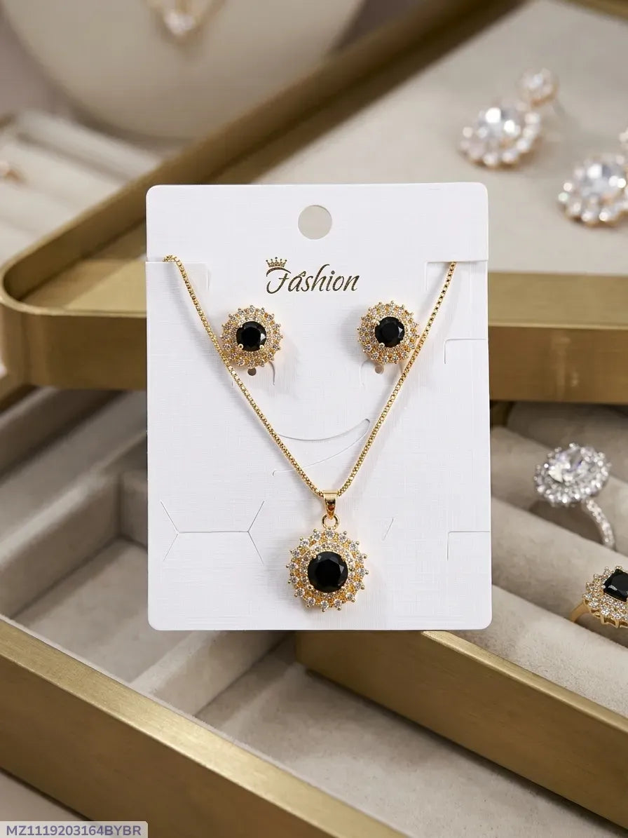 Golden Crystal Pendant & Earrings Set for Women