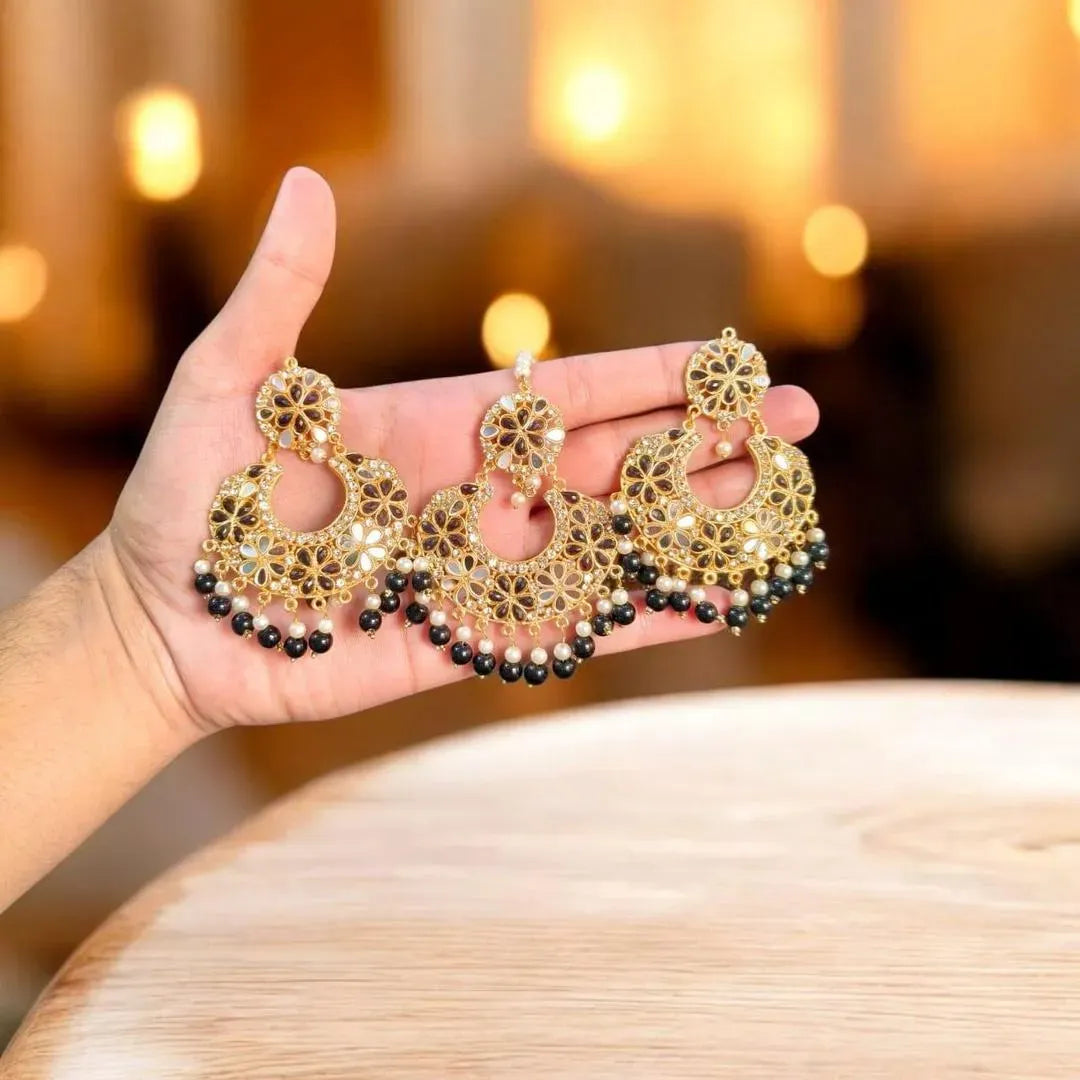 Gold Plated Crystal Earrings Set for Pakistani Bride