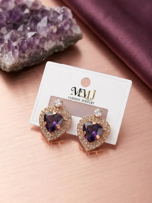 Heart Gold Plated Crystal Earrings 2 Pcs