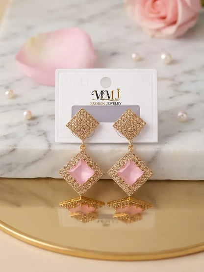 Women's Gold Plated Crystal Earrings Set of 2