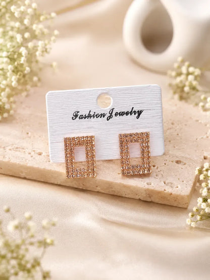 Golden Crystal Earrings for Women 2 Pcs