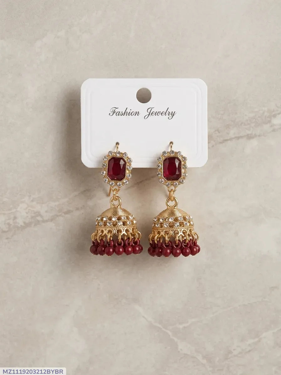 Mustard Crystal Jhumka Earrings for Women