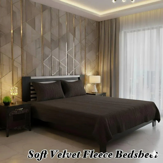 Brown Velvet Fleece Double Bedsheet Set 3 Pcs