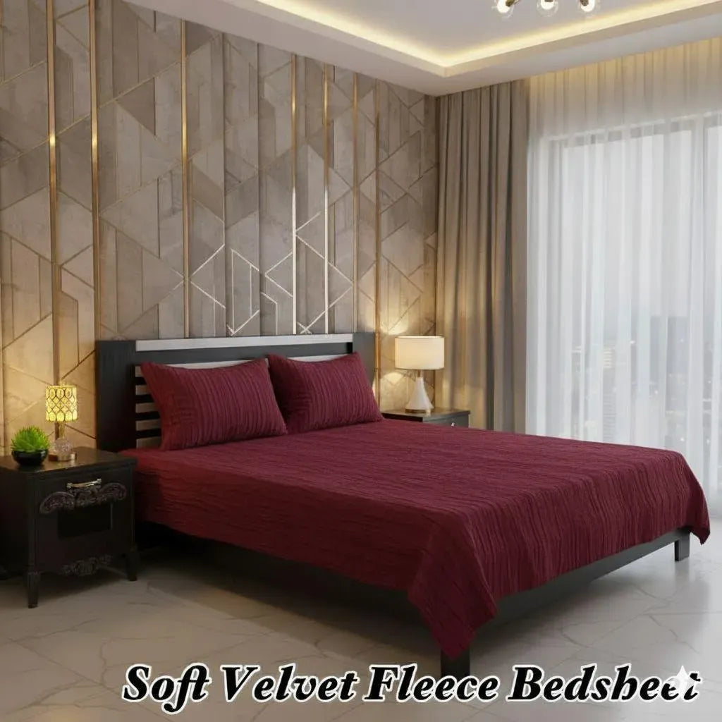 Soft Velvet Fleece Bedsheet Maroon Double Bed