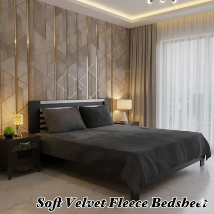 Grey Velvet Fleece Double Bedsheet Set 3 Pcs