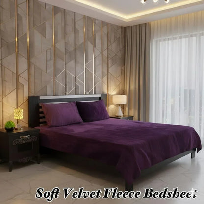 Purple Velvet Fleece Double Bedsheet Set 3 Pcs