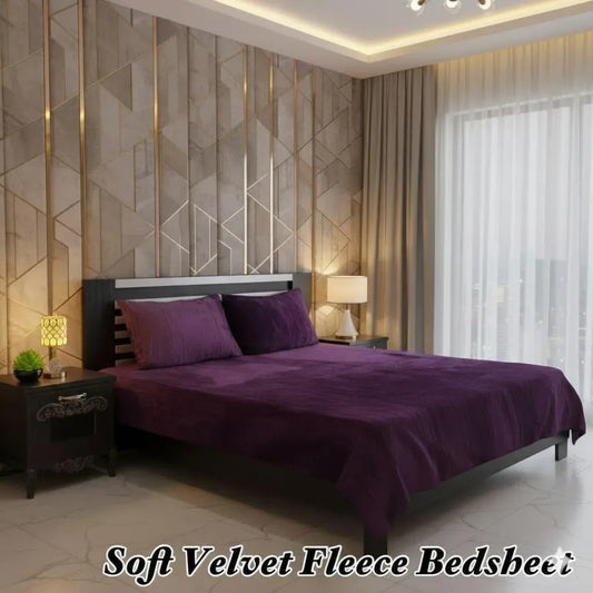 Purple Velvet Fleece Double Bedsheet Set 3 Pcs