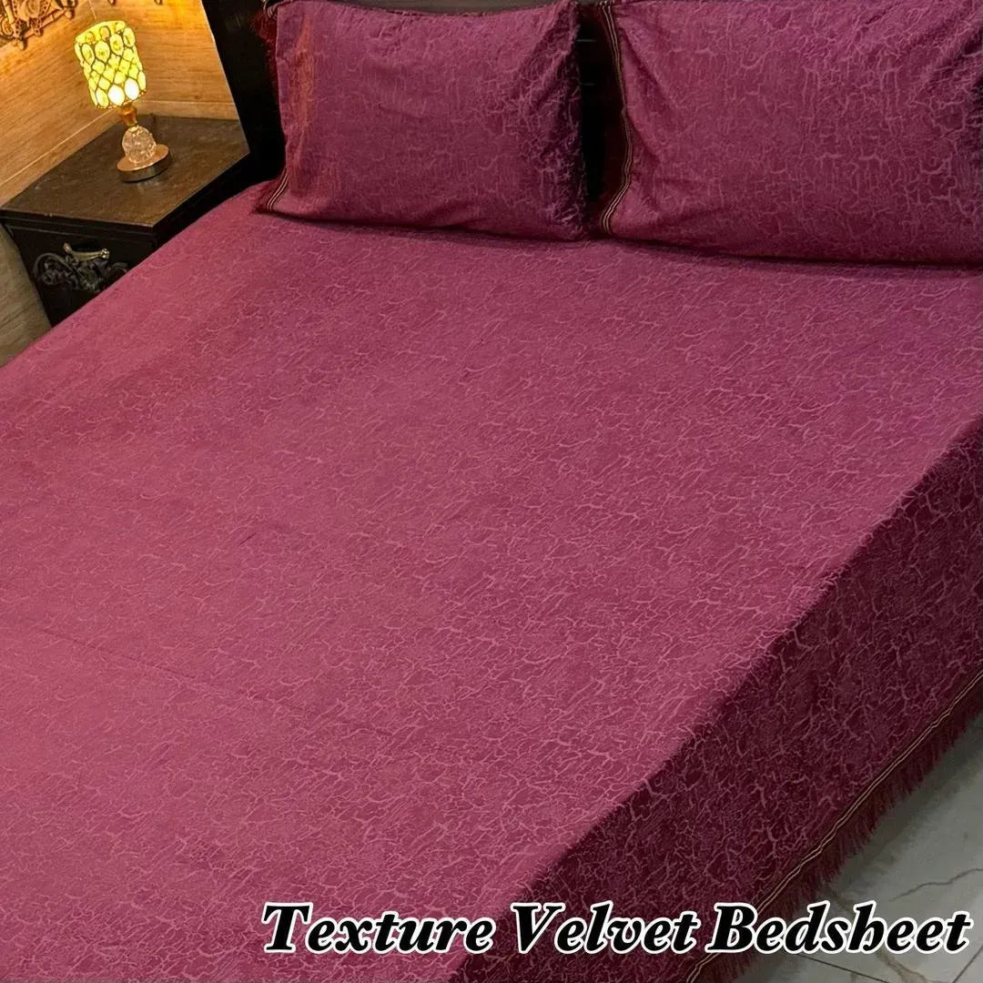 Black Velvet Textured 3Pcs Double Bedsheet Set