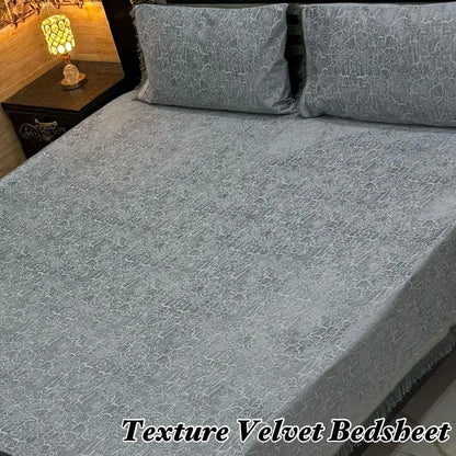 Black Velvet Textured 3Pcs Double Bedsheet Set