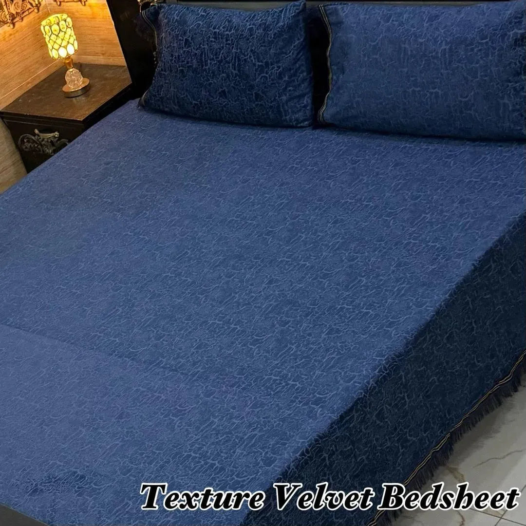 Black Velvet Textured 3Pcs Double Bedsheet Set