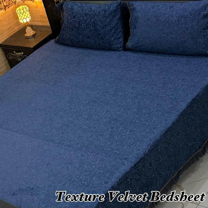 Black Velvet Textured 3Pcs Double Bedsheet Set
