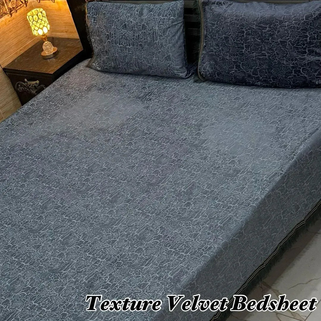 Black Velvet Textured 3Pcs Double Bedsheet Set