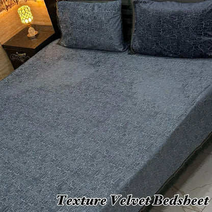 Black Velvet Textured 3Pcs Double Bedsheet Set