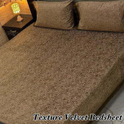 Black Velvet Textured 3Pcs Double Bedsheet Set