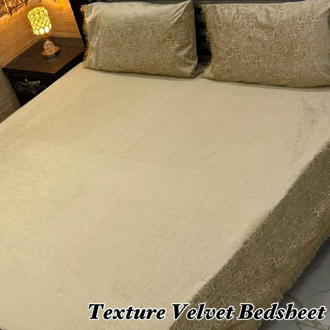 Black Velvet Textured 3Pcs Double Bedsheet Set