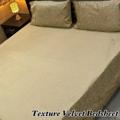 Black Velvet Textured 3Pcs Double Bedsheet Set