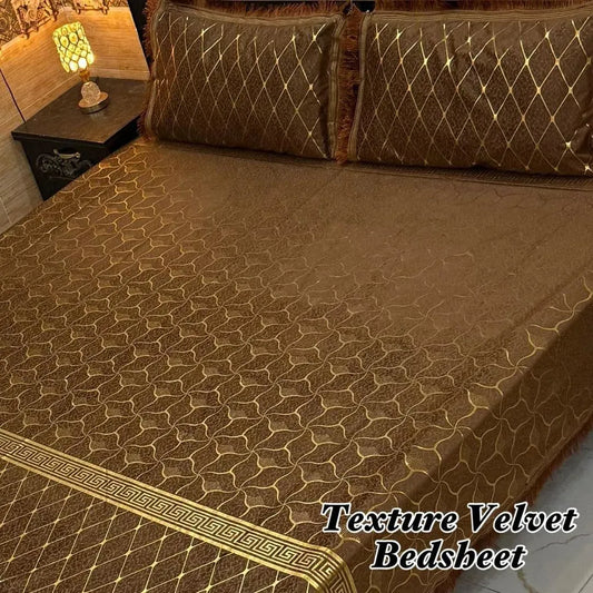 Texture Velvet Bedsheet Brown King Size