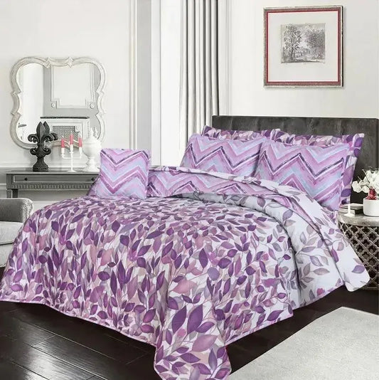 Purple Leaf Pattern 7-Piece Cotton Comforter Set