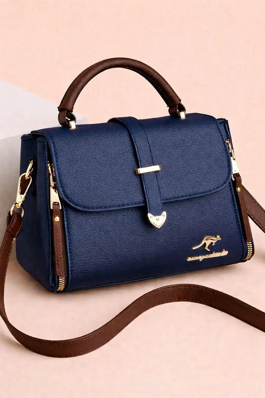 Blue Leather Shoulder Bag for Women - 1 Pc, Plain Design, 3cm Height