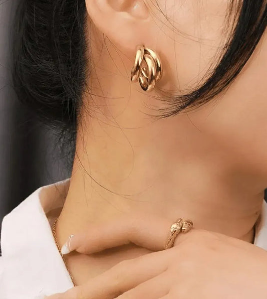 Three Layer Korean Hoop Earrings Golden Alloy Lightweight