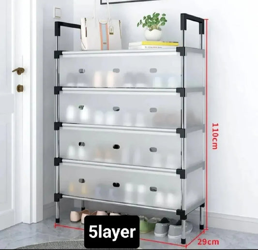 5-Layer Stainless Steel Shoe Rack 110cm Tall
