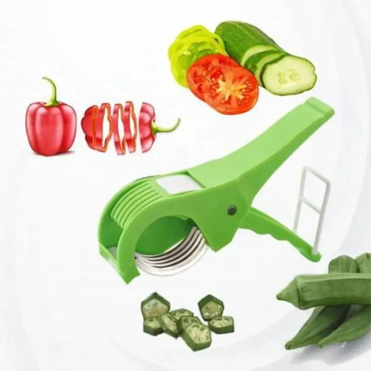 Green Multi-Veg Cutter with 5 Blades for Cucumbers, Peppers, Tomatoes
