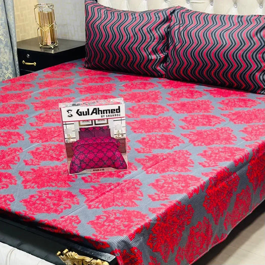 Cotton Printed Bedsheet Set Double Bed Black Red