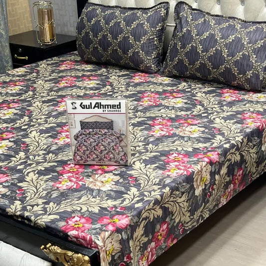 Cotton Printed Bedsheet Set Black Double Bed