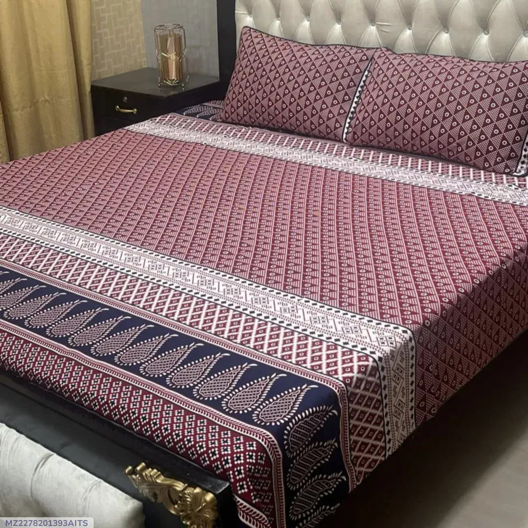 Crystal Cotton Printed Double Bedsheet Set Brown 3 Pcs king bed size