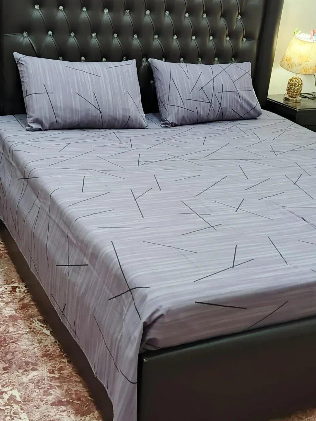 Purple Printed Cotton Bedsheet Set for Double Bed