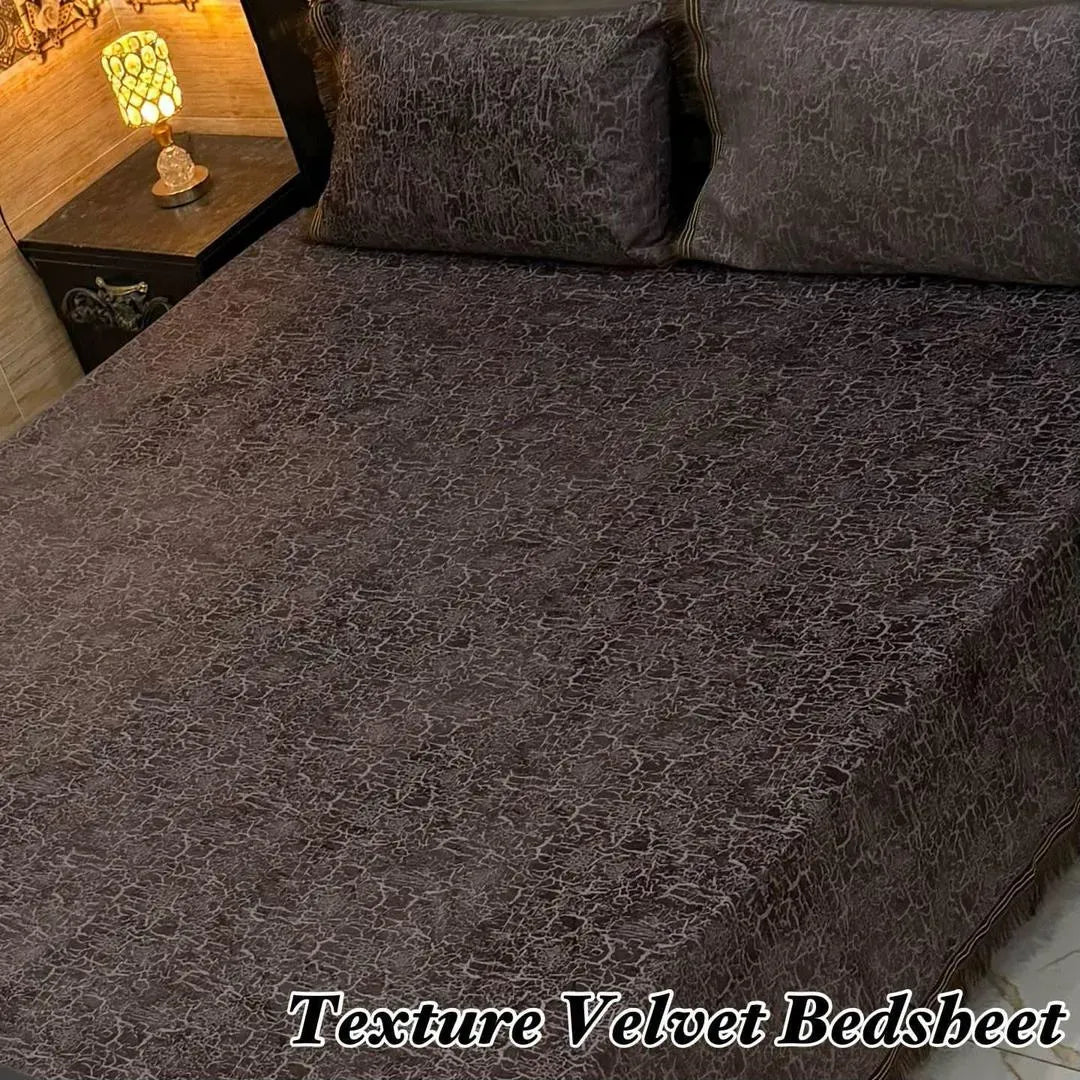 Black Velvet Textured 3Pcs Double Bedsheet Set