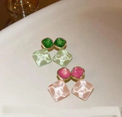 Gold Plated Earrings Green Pink Lightweight Wedding Party Earrings