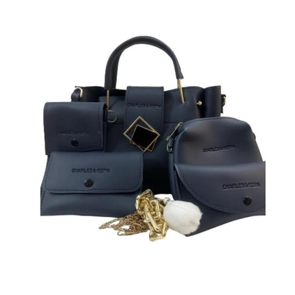 Women's Blue Gold PU Leather Shoulder Bag Set 5 Pcs