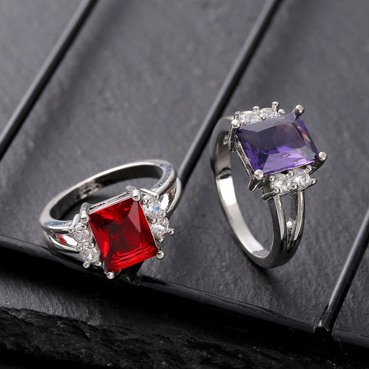 Korean Style Multi-Color Zircon Ring Black Plated