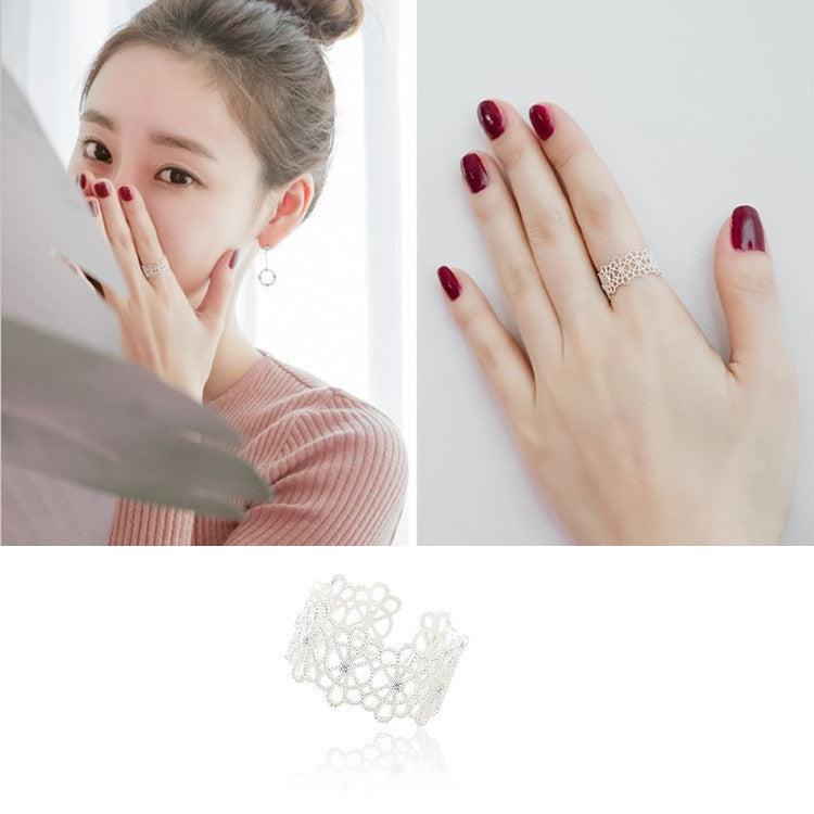 S925 Silver Hollow Lace Ring Women Korean Style Adjustable